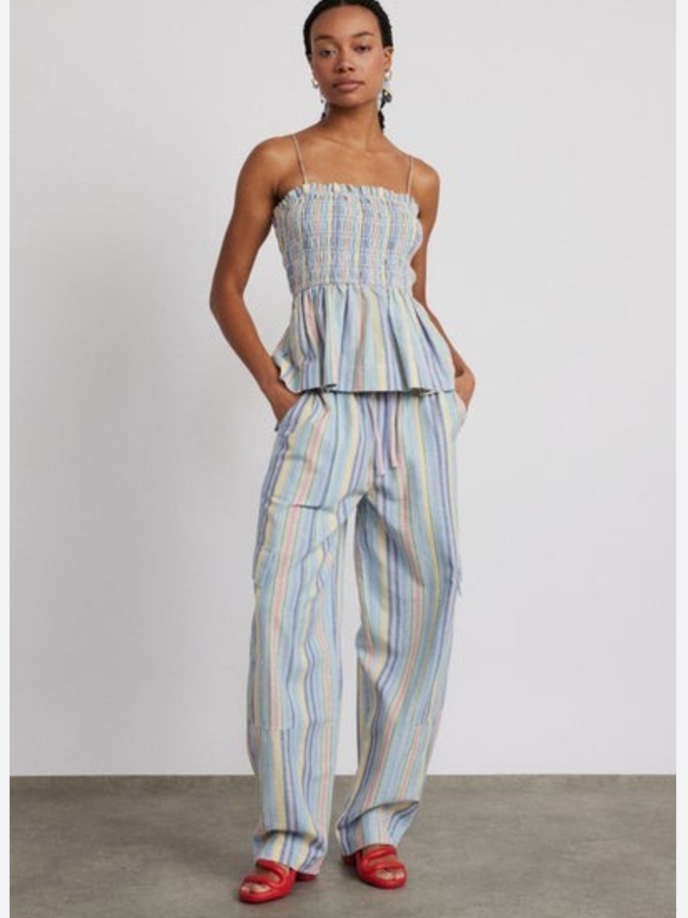 Damson Madder Pastel Stripe Hope Shirred Cami & Sicily Cargo Trouser Set size  4